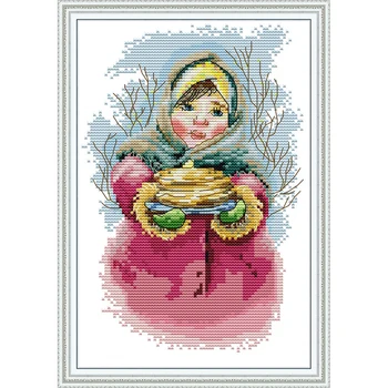 

Everlasting love Girl holding food Chinese cross stitch kits Ecological cotton DMC stampted printed Christmas wedding decoration