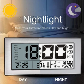 

Digital Alarm Clocks, Non Ticking Battery Operated, Desk Clock Simple Alarm Clock, with Time Temperature Snooze Night Light for