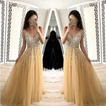 

New Women Maxi Formal Sequin Evening Party Club Long Dress Backless Sexy V Neck Sleeveless Sequined Dress