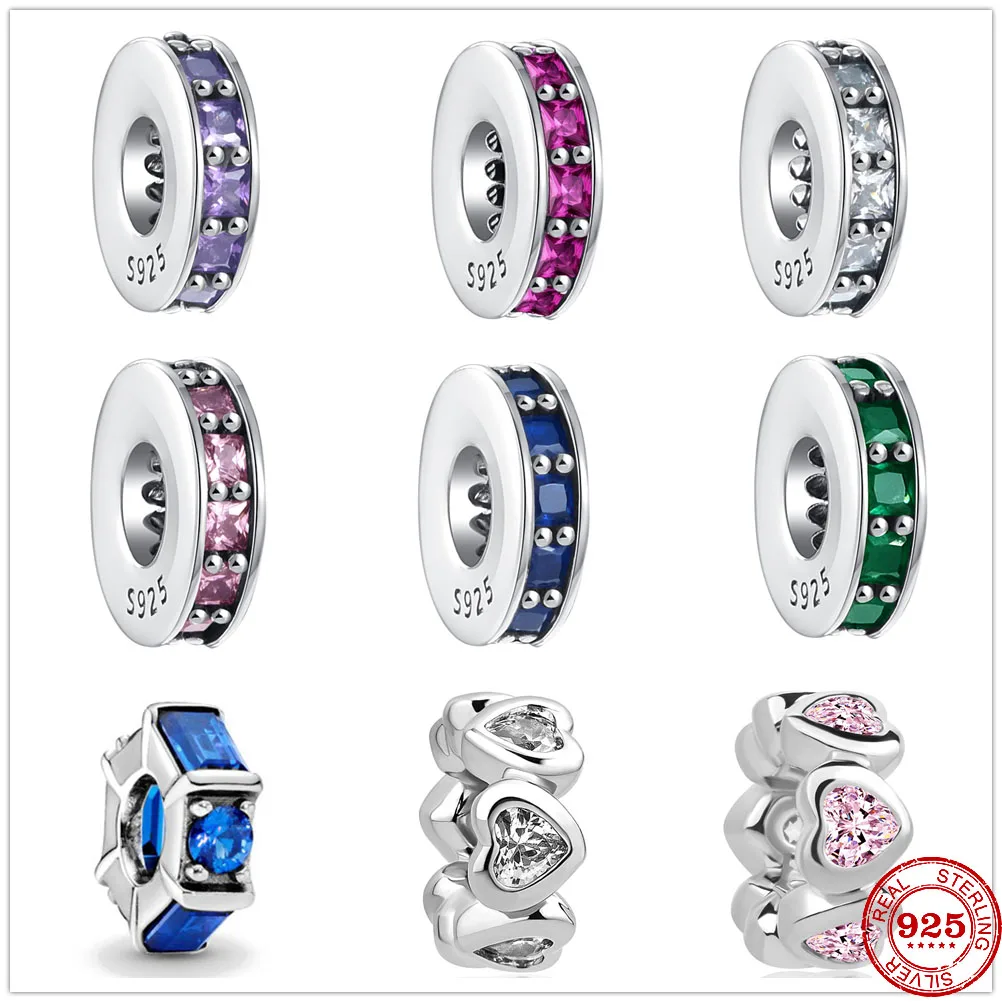 

New Hot Sale 925 Sterling Silver Colorful Shiny flat Beads Charms Fit Original Pandora Bangles Women Fashion DIY Jewelry Gift