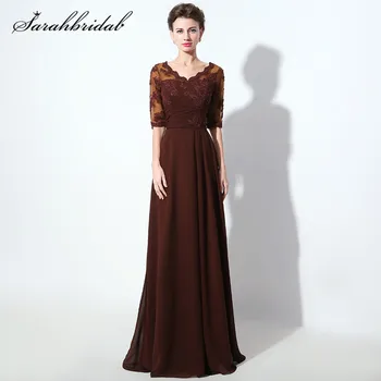 

Vintage Mother of the Bride Dresses Sheer Neck Beaded Appliques Half Sleeves Prom Evening Gowns Back Lace Floor length SD336