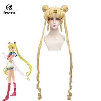 

ROLECOS Anime Sailor Moon Eternal Cosplay Sailor Moon Cosplay Wigs 105cm Long Double Ponytail Yellow Synthetic Hair + Wig Cap