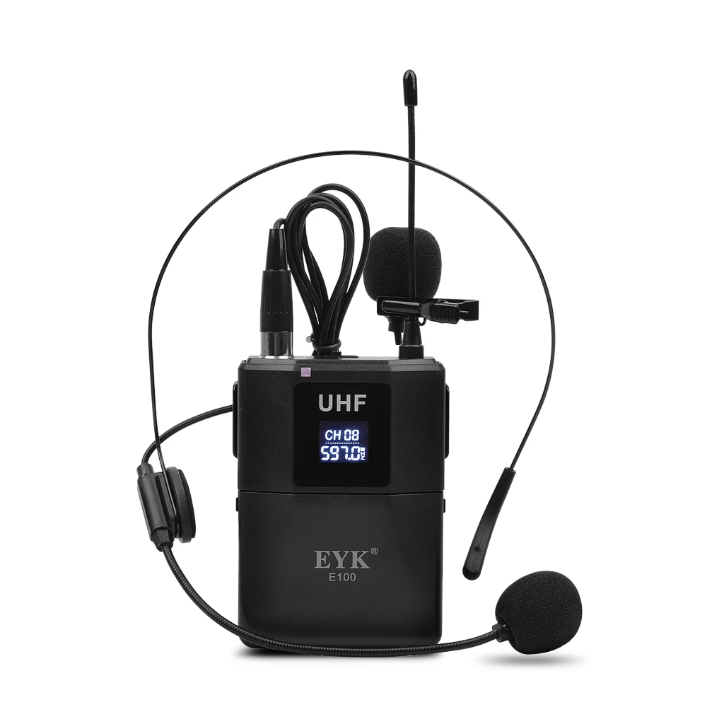 Двухканальный беспроводной микрофон EYK E100 UHF передатчик с 2 гарнитурами и
