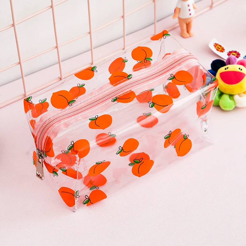 Waterproof Transparent Cosmetic Cute Bags Storage Pouch Makeup Organizer Approved Clear Case Toiletry Bag PVC Zipper Travel - Цвет: Peach