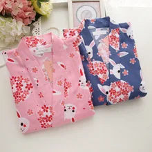 Традиционное японское кимоно Женская хлопковая домашняя пижама двойной пеньюар из газовой ткани с длинными рукавами Паровая одежда халат юката