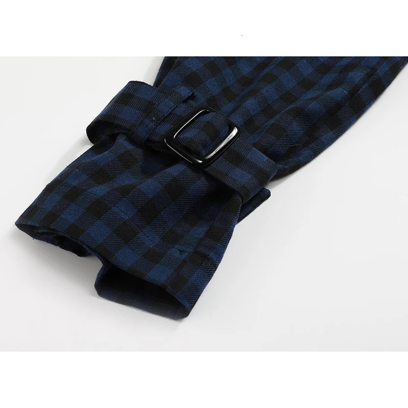  [EAM] Women Blue Striped Plaid Split Big Size Blouse New Lapel Long Sleeve Loose Fit Shirt Fashion 