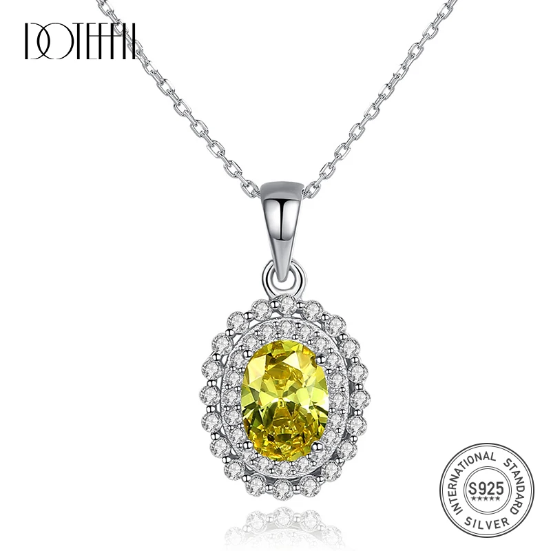 

DOTEFFIL New Yellow Oval Birthstone Brilliant Pendant Necklace for Women Bright Sun Flower Wedding Necklace Silver 925 Jewelry