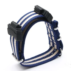 Striped Nylon Watch Band with Silver Pin Buckle - Premium Replacement Strap - 22mm (3Blue 2Beige)