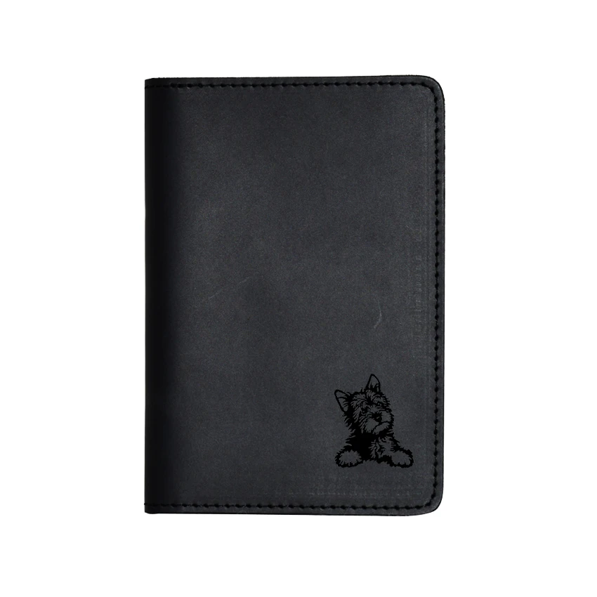 Black passport cover Чехол для паспорта с выгравированным изображением собаки, чехол для путешествий, простой кожаный чехол для карт Crazy Horse - Цвет: Black passport cover