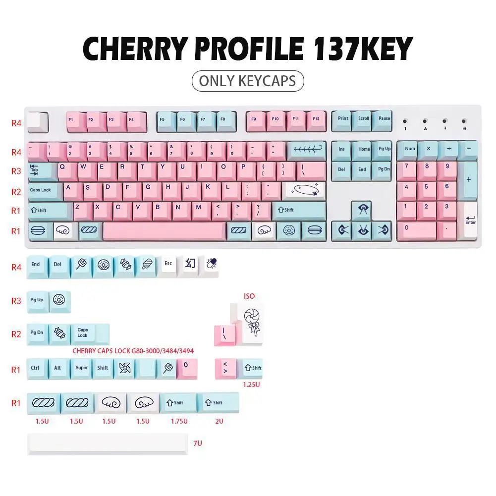137 Key Cap Is Suitable for CHERRY Height Space Sweet Girl Dye Sublimation Animation Japanese Mechanical Keyboard |