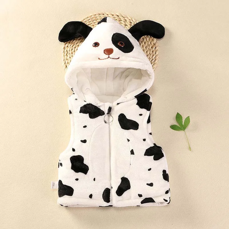 Milk Dog Утепленный жилет для маленьких мальчиков и девочек; пальто; детская одежда; куртка с капюшоном; фланелевый жилет для малышей; детские жилеты; Верхняя одежда с рисунками животных - Цвет: Milk Dog