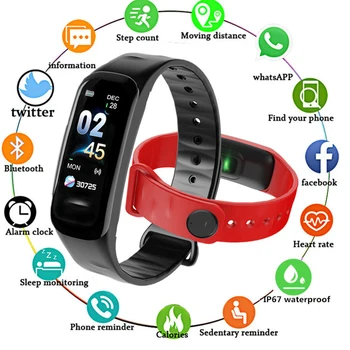 

Fitness Tracker Smart Bracelet C1Plus Color Screen Blood Pressure Heart Rate Monitor Smart Band for Sport watch Android IOS