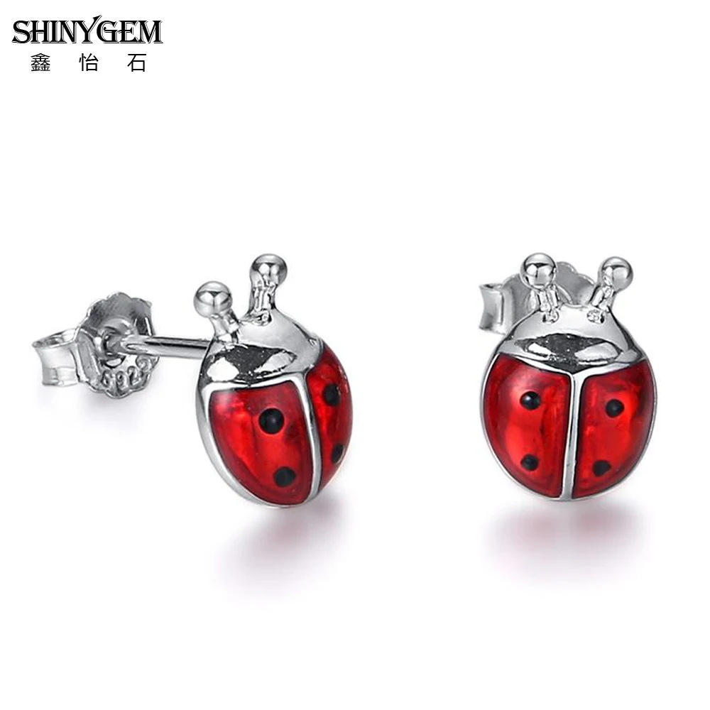 ShinyGem Fashion 9mm Exquisite Small Cute Ladybug Stud Earrings Pink/Red Charm Insect Ladybug Style Earrings For Women Girl Gift