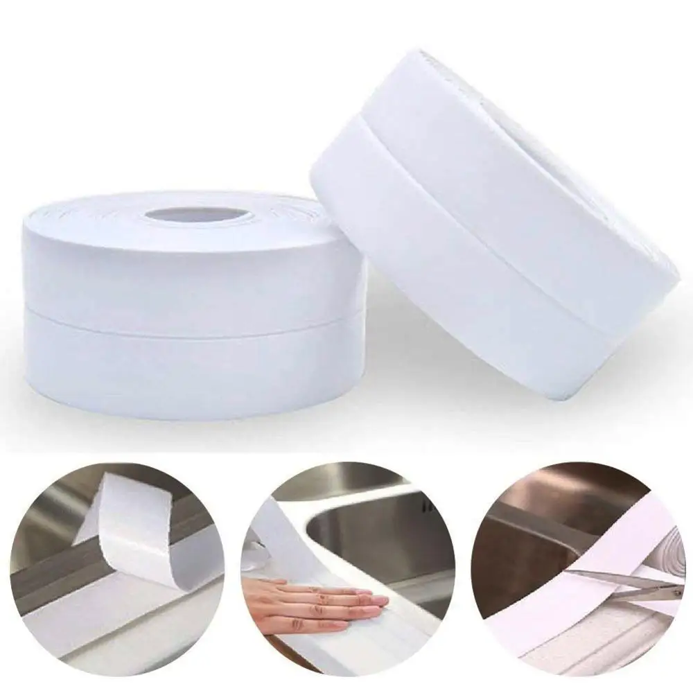 38mm*3.2m Caulk Strip PE Self Adhesive Sealant Tape Waterproof Mildewproof Trimmer Tub Kitchen Toilet Wall Corner Edge Bathroom - Цвет: White 4 Pack