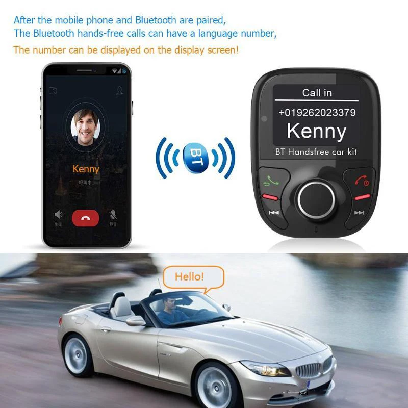 Автомобильный комплект громкой связи беспроводной Bluetooth FM передатчик ЖК-дисплей Автомобильный FM модулятор дисплей номер звонящего