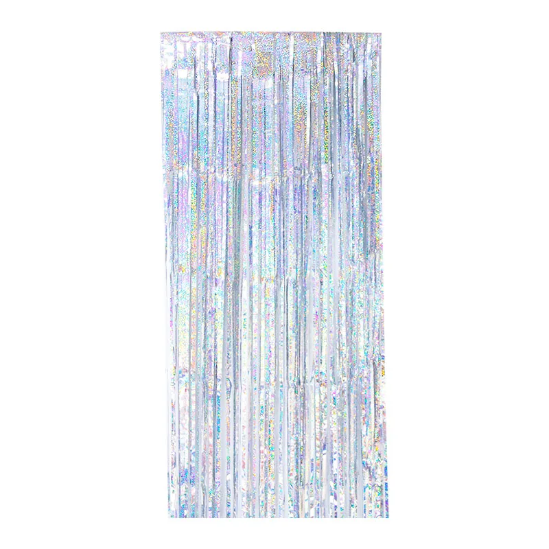 90*200CM Party Backdrop Rainbow Sequin Foil Fringe Tinsel Sliver Curtain Birthday Rain decor Girl Adults Wedding Iridescent - Цвет: iridescent silver