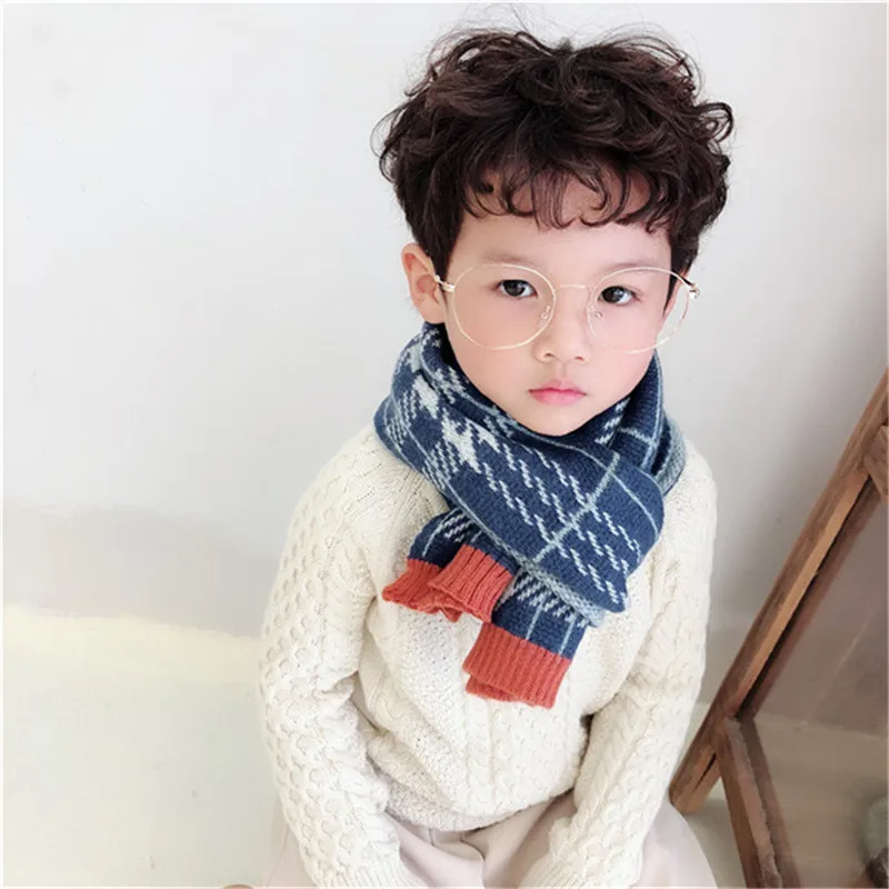 Корейский вязаный шерстяной плед с геометрическим рисунком, мягкий теплый осенне-зимний толстый детский шали для девочек и мальчиков