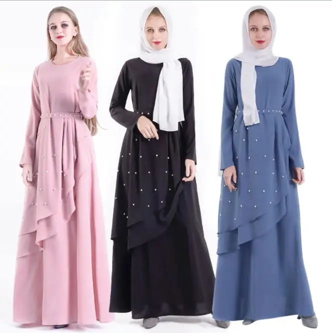 

Eid Ramadan Abaya Pearl Kimono Pleated Cardigan Elegant Hijab Muslim Dress Kaftan Dubai Arabic Turkish Islamic African Jilbab