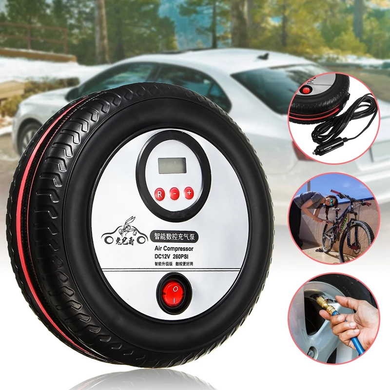 

12V DC 260PSI Portable Mini Digital Display Pump Form Air Pump Compressor LCD Display Car Tyre Air Compressor Inflator Pump