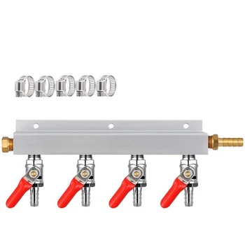 

Gas Manifold, CO2 Gas Distributor, 5/16inch Barb Fitting Beer Kegerator Splitter, 4-Way Air Distributor with Hose Clamps