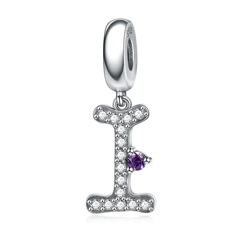 letter I DALARAN 925 пробы серебряная буква CZ бусина-Подвеска подходит DIY Pandora браслет Подвеска для изготовления ювелирных изделий - Цвет: letter I