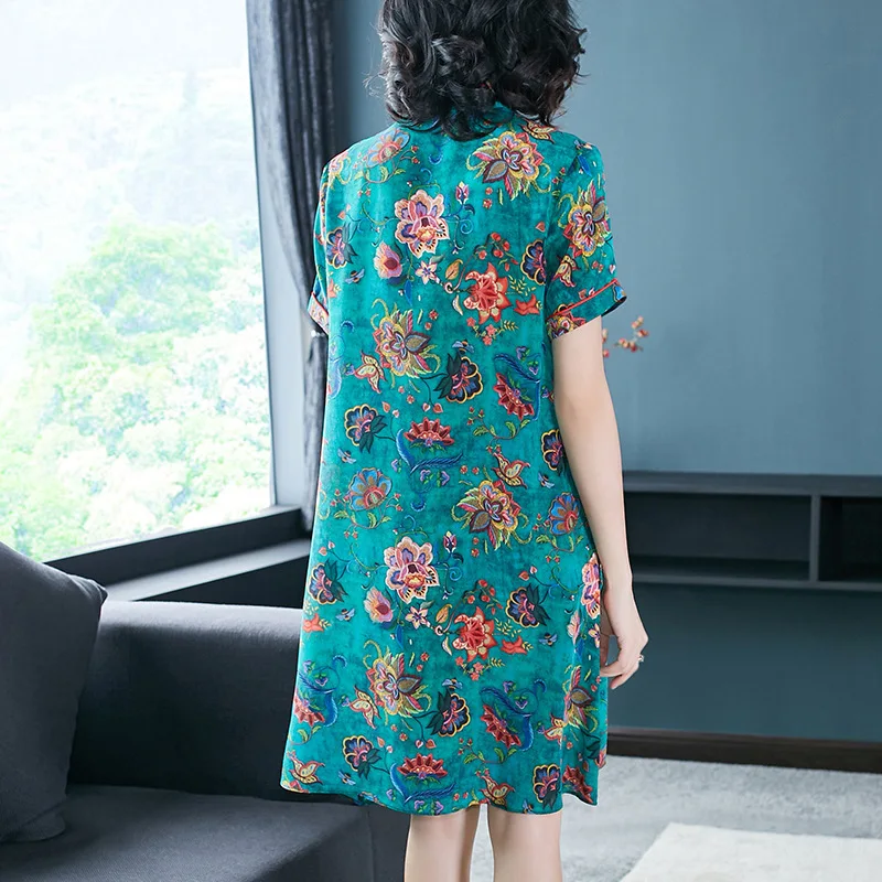 Echte Zijden Jurk Vrouwen Print Bloemen Beach Jurken Mode Boho Midi Dress Fashion Elegant Vintage Vestido Mujer P9373 YY2523 Echte Zijden Jurk Vrouwen Print Bloemen Beach Jurken Mode Boho Midi Dress Fashion Elegant Vintage Vestido Mujer P9373 YY2523