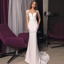 Кружевное атласное свадебное платье русалки милое платье с коротким рукавом со шлейфом без спинки Vestido De Noiva свадебное платье