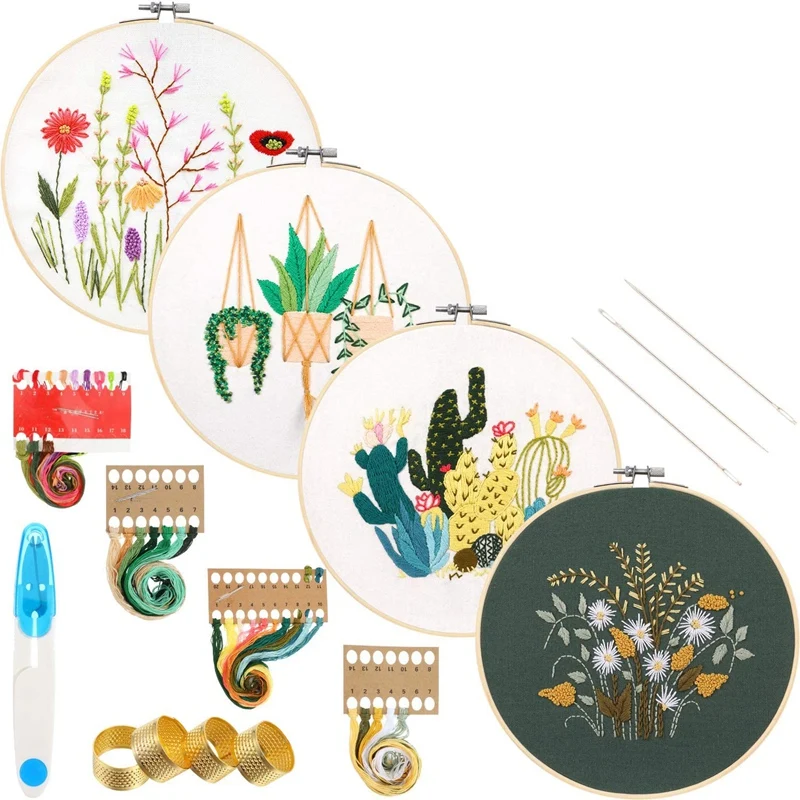 HOT 4 Sets Embroidery Starter Kit Full Range of Stamped Embroidery Tool