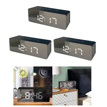 

Set of 3 Mirrored Digital Alarm Clock Bedside Wake Up Clocks Office Decor