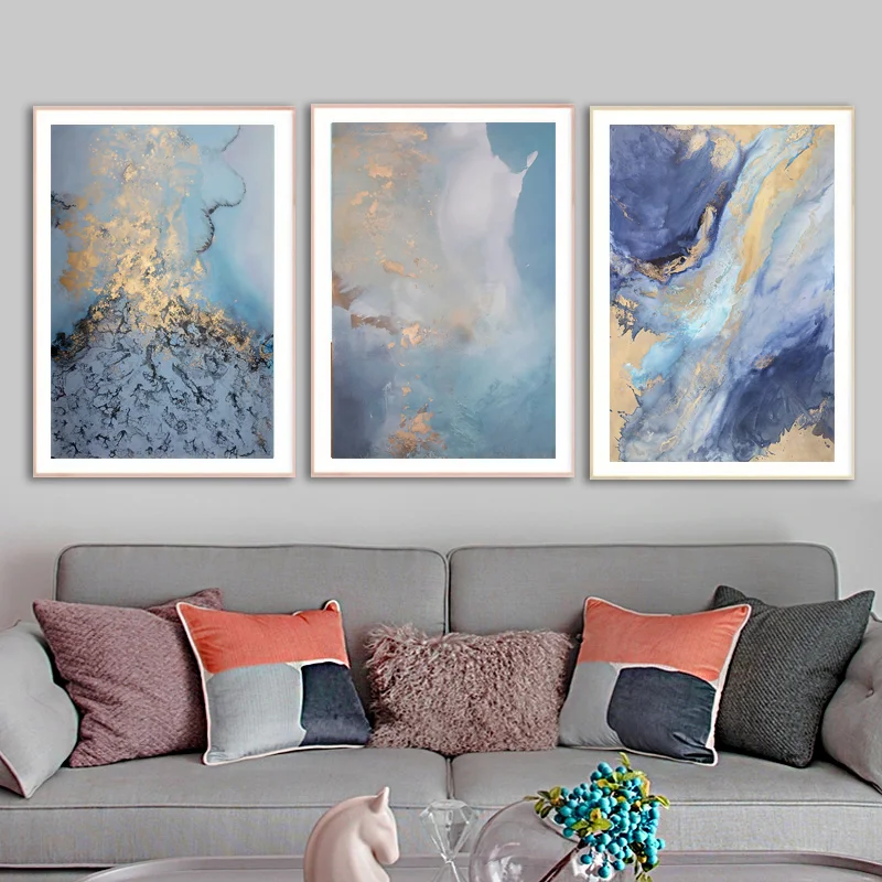 

Abstract Poster Gold Blue Wall Art Print Modern Style Canvas Ink Painting Nordic Decorative Picture Home Decor Unframed