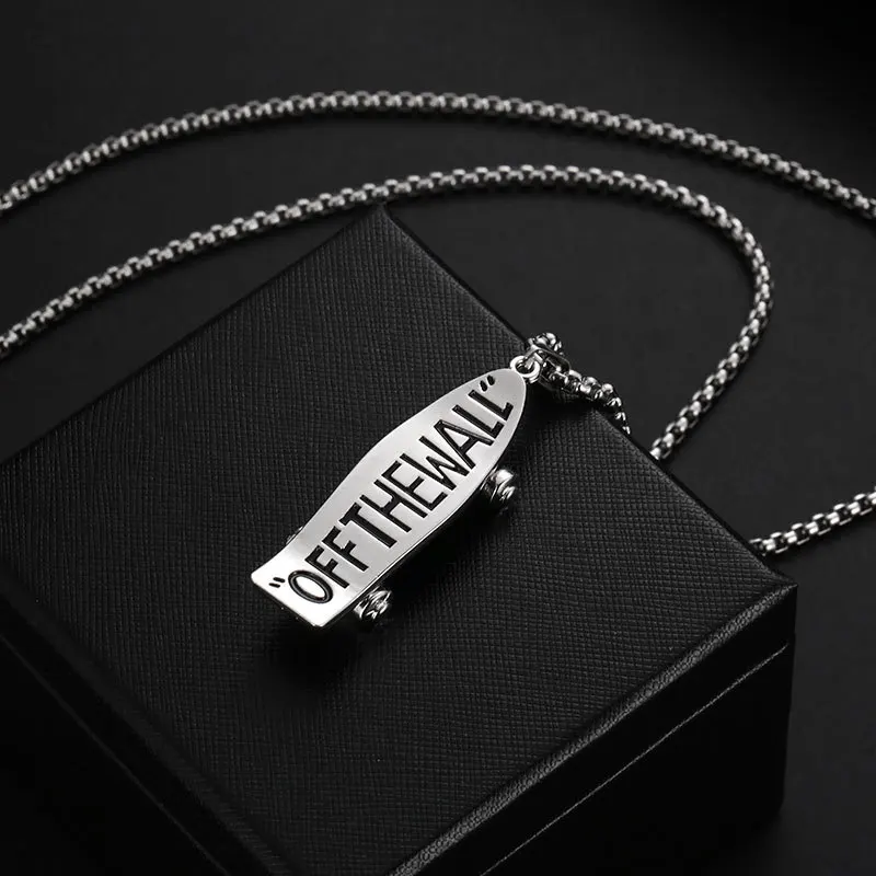Meetvii New Men's Punk Skateboard Pendant Long Pendant Necklaces Hip Hop Disco Stainless Steel Chain Necklaces Men Jewelry - Image 4