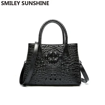 

Alligator Pattern Vintage Handbag Genuine Leather Ladies Hand Bags For Women 2019 Black Messenger Shoulder Bag Schoudertas Dames