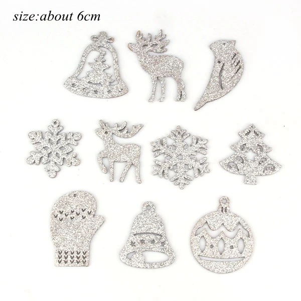 Mix Silver 10 шт. DIY рождественские деревянные подвески, украшения из разноцветного дерева для рождественской елки, подвески для рождественской вечеринки, украшения - Цвет: Mix Silver