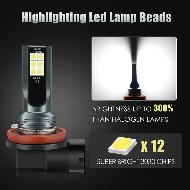 2Pcs H8 H11 LED Bulb H16 JP 9005 HB3 9006 HB4 Led Lamp Super Bright Car Fog Lights Day Driving Running Light 12V 6000K White 2