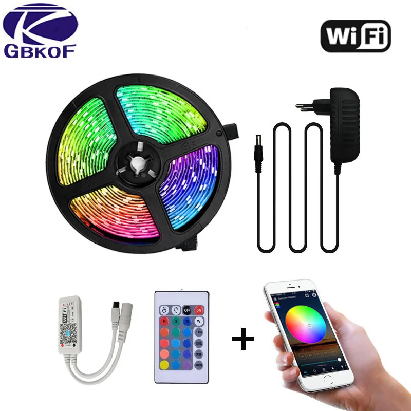 #Best RGB LED Strip 5m 10m 15m Waterproof Led Neon Light 2835 5050 DC12V 30Leds M Flexible Lighting Ribbon Tape Controller Adapter Set