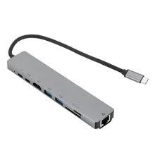 8 в 1 USB C концентратор USB-C-type-C 2 USB 3,0 концентратор 4K HDMI RJ45 Ethernet адаптер с TF/Mini SD кард-ридер PD зарядное устройство для MacBook