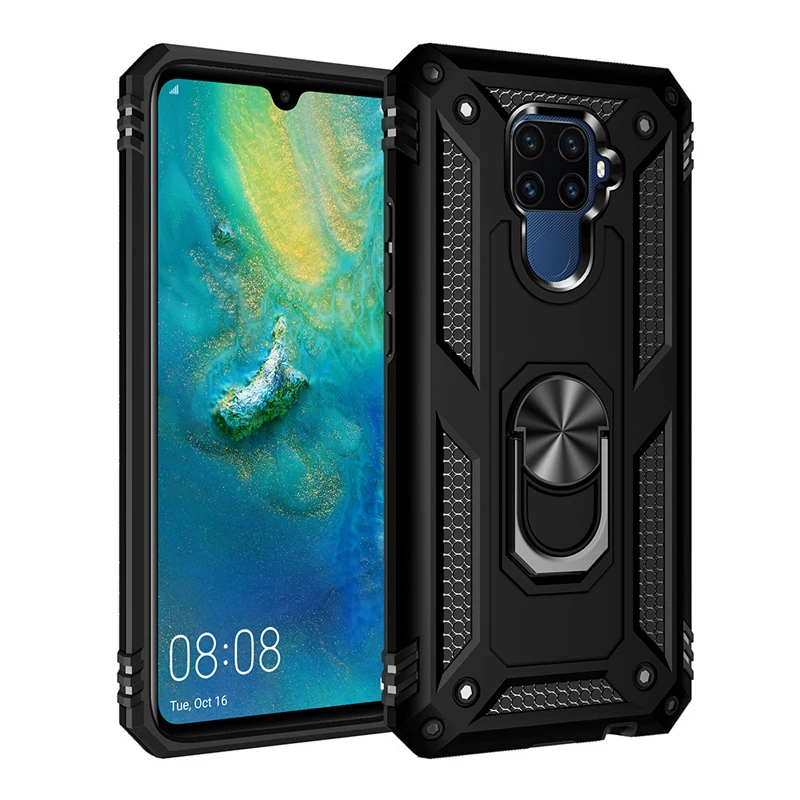 Роскошный чехол с магнитным кольцом для huawei mate 20 Lite, Прочный противоударный чехол с подставкой, Твердый чехол для huawei mate 20X Pro 20 Lite, чехол - Цвет: Black
