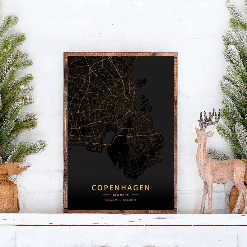Copenhagen map print poster canvas | Denmark city Дом и сад