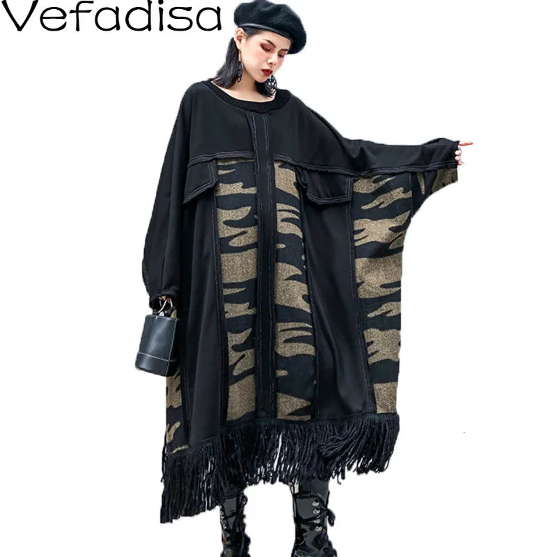 Vefadisa лоскутное платье с кисточками для женщин 2019 зимнее шерстяное коротким