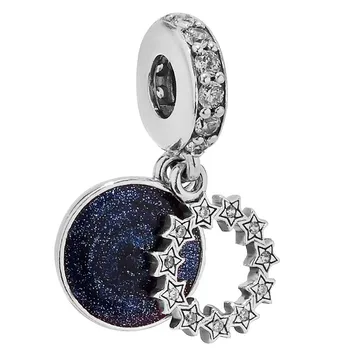 

New 925 Sterling Silver Bead Charm Blue Enamel Night Sky Inspirational Stars Pendant Beads Fit Pandora Bracelet Diy Jewelry