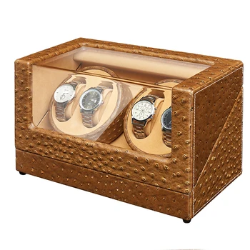 

JQUEEN Automatic Watch Winder 4+0 Brown Ostrich Pattern with Extremely Quiet Motor Large Capacity