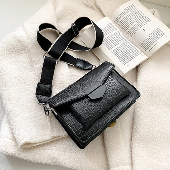

2020 Crossbody Bags new mini handbags women Crocodile pattern fashion ins ultra fire retro wide shoulder strap messenger bag