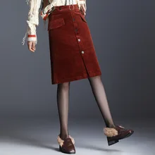 Юбка Вельветовая Женская осенние и зимние новые однобортный сплит-Юбка-миди с ремни юбки, женские Юпи femme ботинки из органической кожи