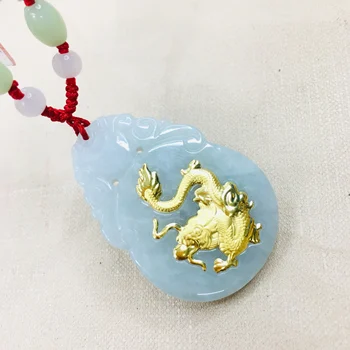 

Zheru Jewelry Pure Natural Hetian Jade Pendant 24K Gold Inlay Zodiac Monkey Pendant Necklace Send Certificate