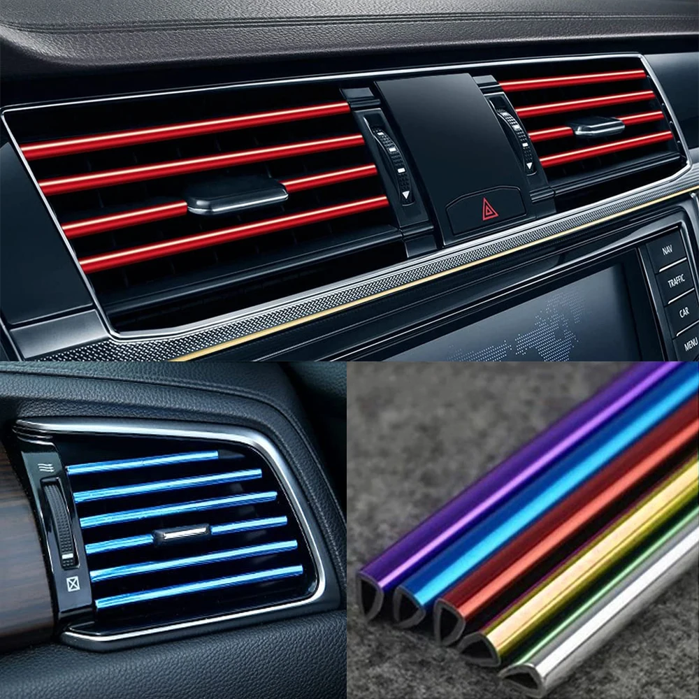 10 Pcs 20cm Car Air Conditioner Vent Outlet Trim Strips U Shape Chrome PVC  Colorful Shiny Car Trim Strips for Car Decoration