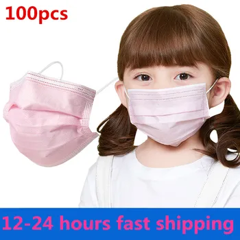 

100 Pcs 3-ply Disposable Pink Mask Non-woven Mascarillas Face Mask 3-13 Years Old Children Kids Mask Dust Filter Safety Mascaras