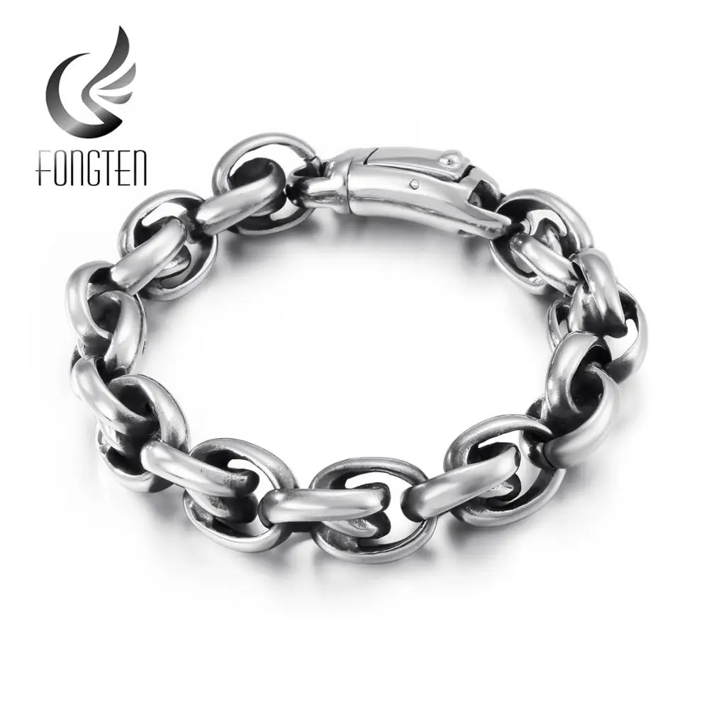 Fongten мужской браслет из нержавеющей стали Фигаро Цепь Серебряный Байкер браслеты для мужчин модные ювелирные изделия
