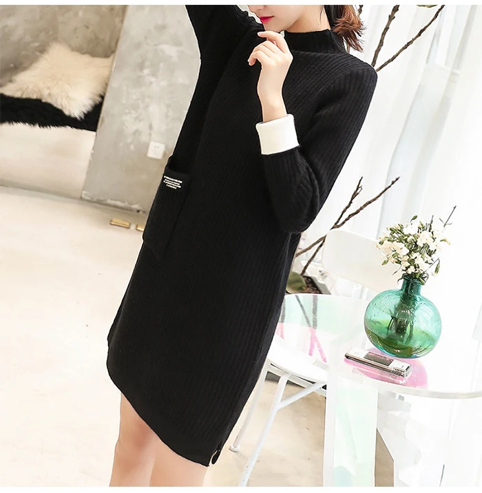 TIGENA Knit Long Sweater Dress Women Fall Winter Korean Slim Turtleneck Pullover Sweater Female Long Sleeve Jumper Women