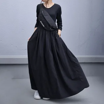 

Causal High Waist A Line Dress 2020 Spring Autumn Female Long Maxi Dresses Robe Femme Vestiods Korean Janpan