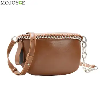 

Casual PU Leather Fanny Waist Bag Women Chain Messenger Shoulder Retro Handbags Female Chest Belt Purse